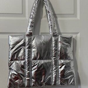 Bath & Bodyworks Silver Puff Novelty Shoulder Tote Bag NWOT